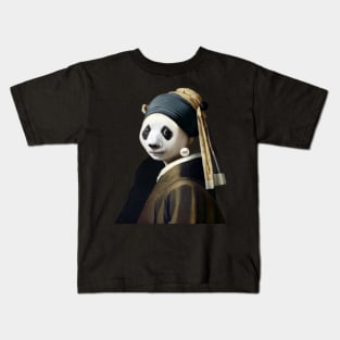 Panda and Girl with a Pearl Earring Kids T-Shirt